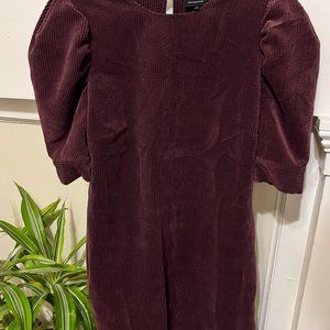 Corduroy Dress puff short sleeve mini dress with pockets